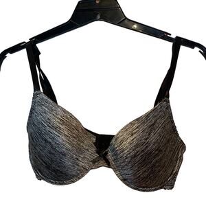 Be Fabulous 34C Underwire Silver & Black Polyester Blend 2-Hook Bra